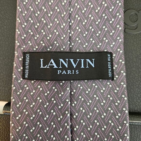 Lanvin Purple Silk Print Tie Men's Necktie | MINOR FLAW - Picture 8 of 13